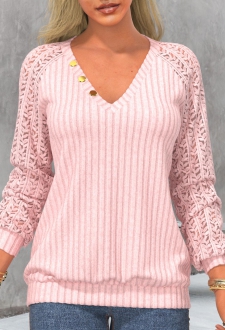 Light Pink Long Sleeve V Neck Sweatshirt