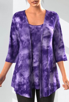 Dark Purple Tank Top and Tie Dye Print Cardigan