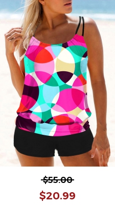 Geometric Print Colorful Tankini Set