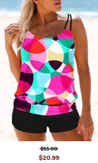 Geometric Print Colorful Tankini Set