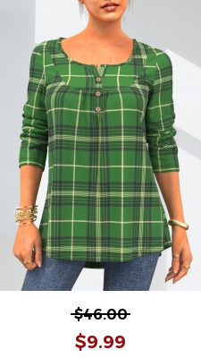 Plaid Green Patricks Day Button Detail T Shirt