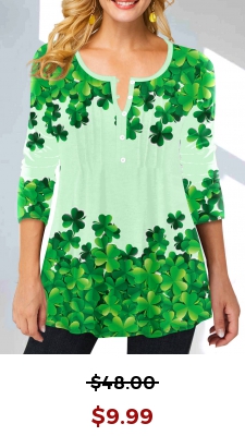 Green Patricks Day Four Leaf Clover Blouse
