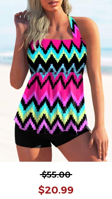 Rainbow Stripe Tie Back Halter Tankini Set