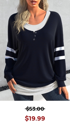 Navy Patchwork Long Sleeve Round Neck Sweatshirt