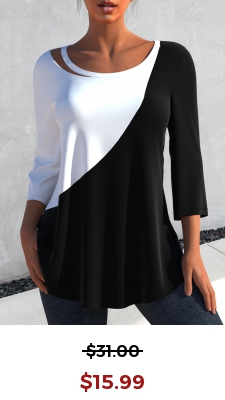 Contrast Black 3/4 Sleeve Round Neck T Shirt