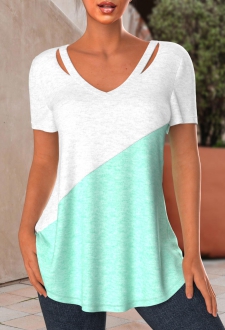 Mint Green Patchwork Short Sleeve T Shirt