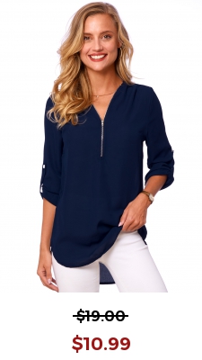 Quarter Zip V Neck Solid T Shirt