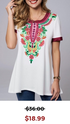 Tribal Print Round Neck Short Sleeve T Shirt
