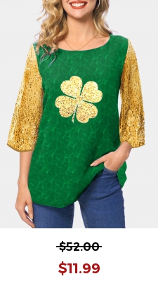 Patricks Day Four Leaf Clover Green Contrast T Shirt