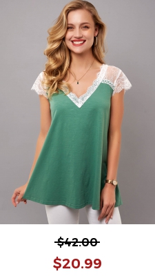 Lace Stitching V Neck Short Sleeve T Shirt
