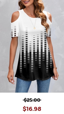 Cold Shoulder Geometric Print White T Shirt