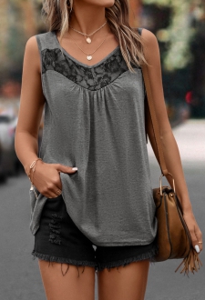 Dark Grey Lace Scoop Neck Tank Top