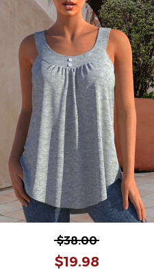 Decorative Button Round Neck Grey Marl Tank Top