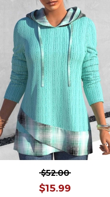 Green Cross Hem Tartan Print Long Sleeve Hoodie