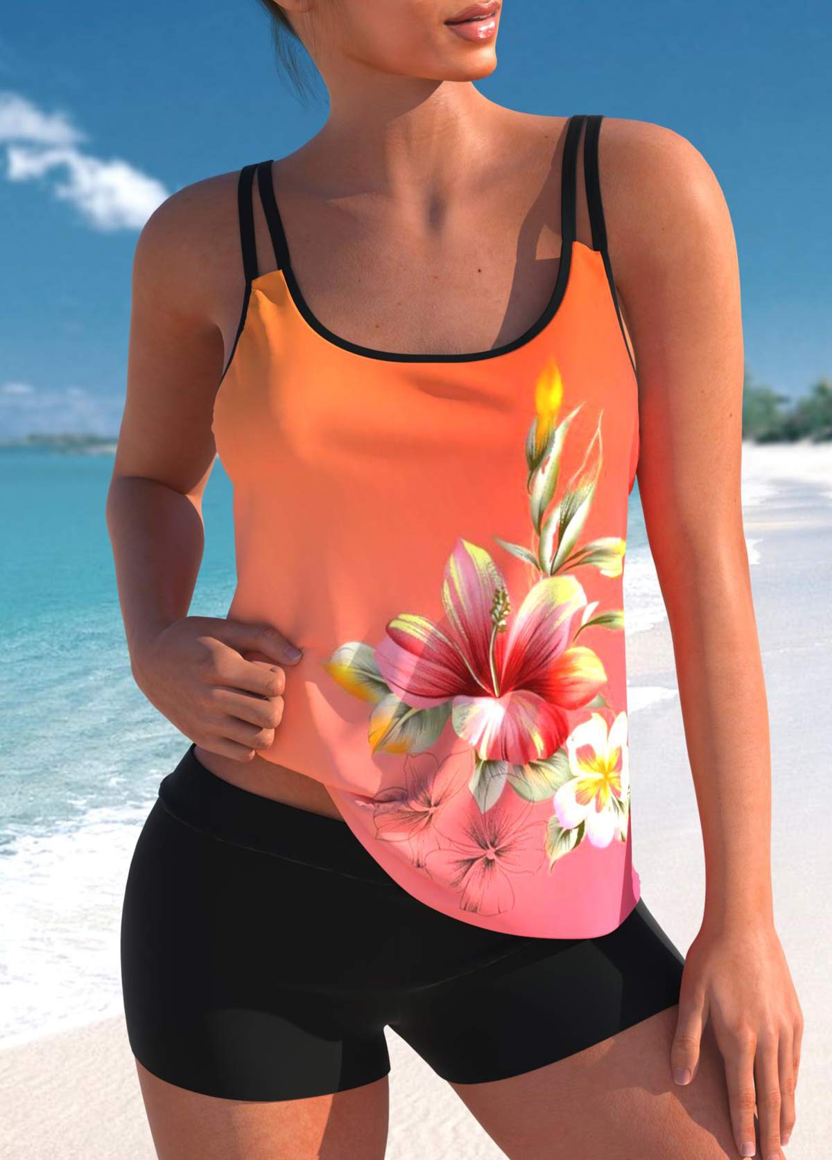 Floral Print Multi Color Tankini Top