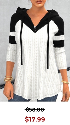 White Contrast Color Long Sleeve Hoodie