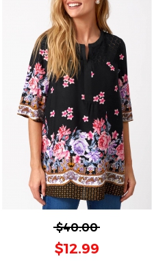 Split Neck Floral Print Lace Stitching Blouse
