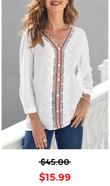 Lace Stitching White 3/4 Sleeve Blouse