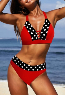 Criss Cross Polka Dot Red Bikini Top