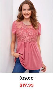 Round Neck Lace Stitching Short Sleeve T Shirt