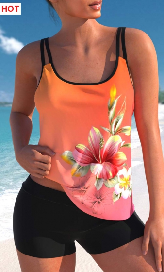 Floral Print Multi Color Tankini Top