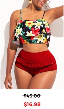 Floral Print High Waist Flounce Bikini Set