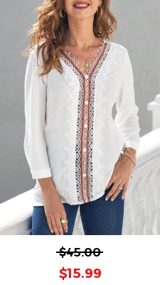 Lace Stitching White 3/4 Sleeve Blouse