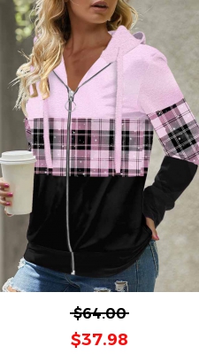Light Purple Tartan Print Long Sleeve Hoodie