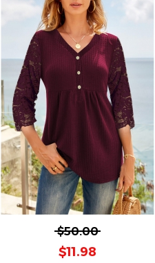 Waffle Knit Lace Stitching V Neck T Shirt
