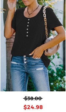 Decorative Button Short Sleeve Black T Shirt