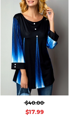 Button Detail Printed Gradient Round Neck T Shirt