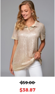 Turndown Collar Sequin Button Detail T Shirt