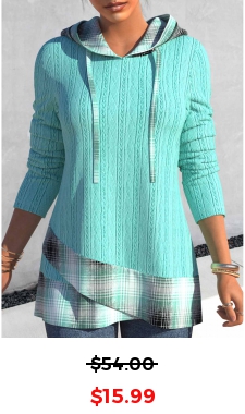 Green Cross Hem Tartan Print Long Sleeve Hoodie