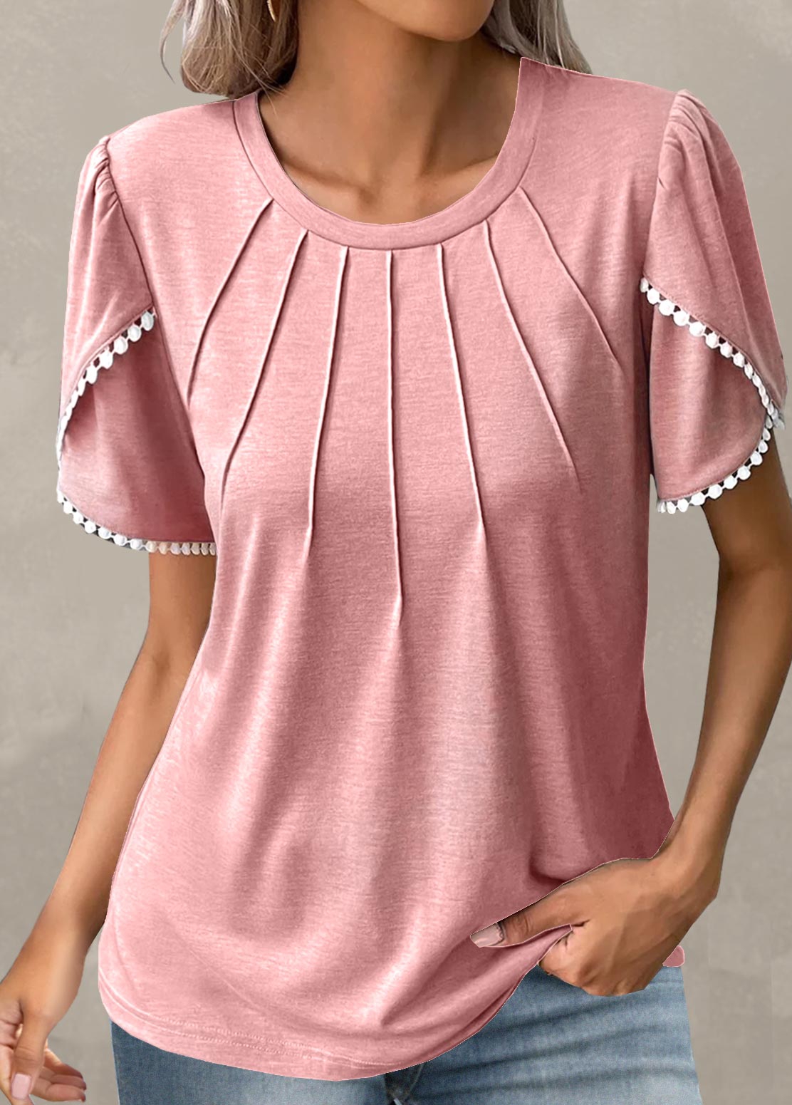 Light Pink Patchwork Short Sleeve T Shirt