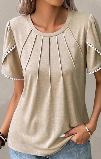 Light Camel Patchwork Short Sleeve T Shirt