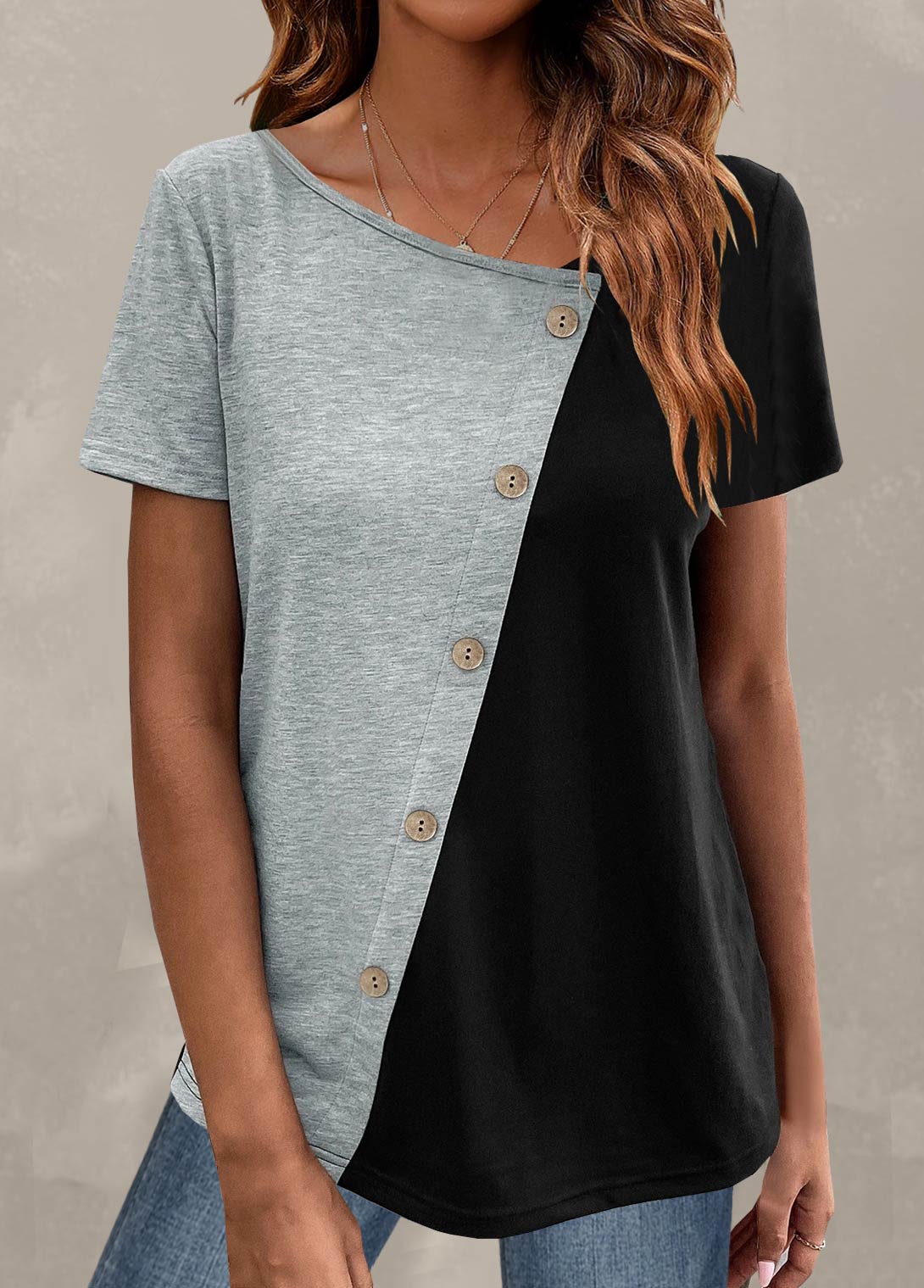 Light Grey Marl Button Short Sleeve T Shirt