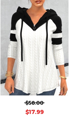 White Contrast Color Long Sleeve Hoodie