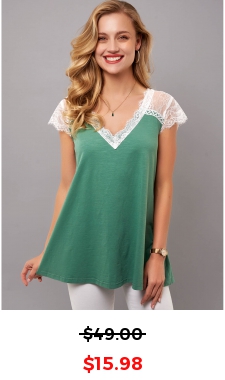 Lace Stitching V Neck Short Sleeve T Shirt