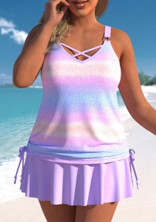 Plus Size Criss Cross Light Purple Tankini Top