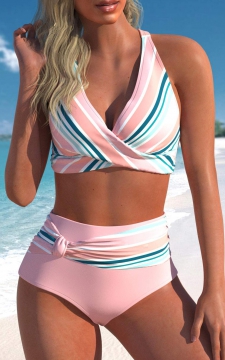 Criss Cross Multi Stripe Print Bikini Top