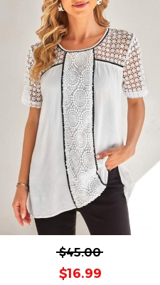 Lace Stitching White Contrast Stitch Blouse