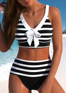 Bowknot Striped Black Wide Strap Bikini Top