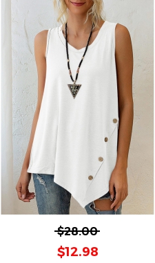 White Asymmetric Hem Decorative Button Tank Top