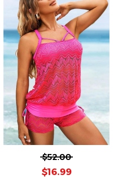 Lace Stitching Cage Back Drawstring Side Tankini Set