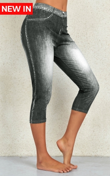 Denim Blue Flag Print Mid Waisted Capri Leggings
