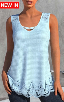 Light Blue Lace V Neck Tank Top