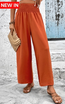 Brick Red Smocked Elastic Waist High Waisted Pants