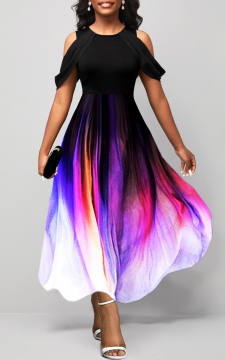 Cold Shoulder Black Short Sleeve Dress