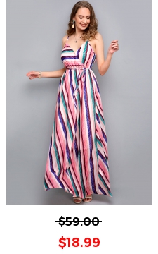 Drawstring Waist Striped Print Maxi Dress
