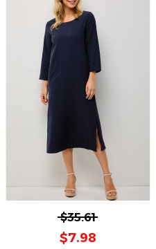 Double Slit Solid Pocket Round Neck Dress